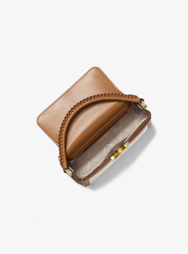Damske Prenosná Taška Michael Kors Karlie Small Canvas and Leather Béžové - Kabelky Michael Kors Nejlevnejsi | MYACK-2867